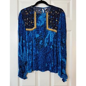 Blank London Blue Animal Print Miranda Blouse Size Small